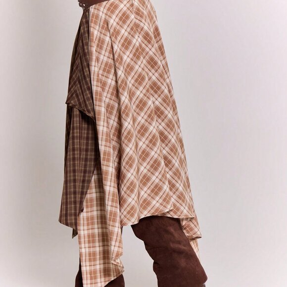 Multicolor Boho Women's Checkered Asymmetric Hem Midi Skirt - Picture 5 of 5